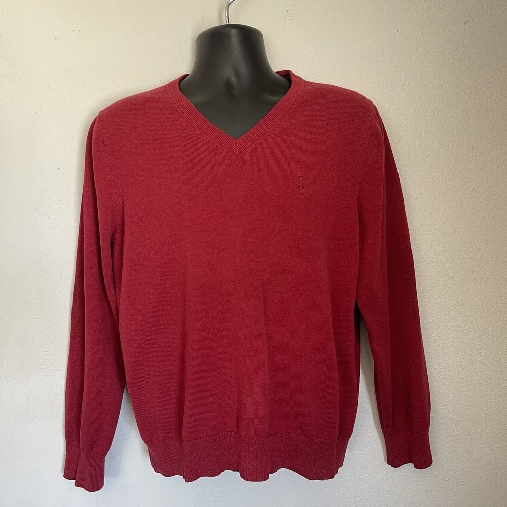 Izod Red V Neck Sweater Men Size Medium Faded Long Sleeve